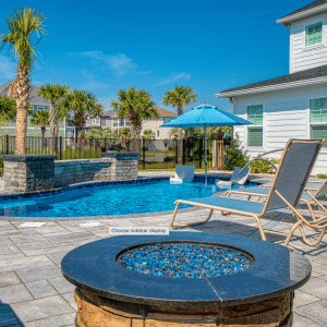Pool, Pavers, FirePit, and Palm Trees